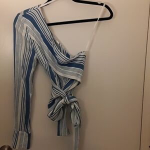 NEVER WORN blue/white striped one  shoulder blouse